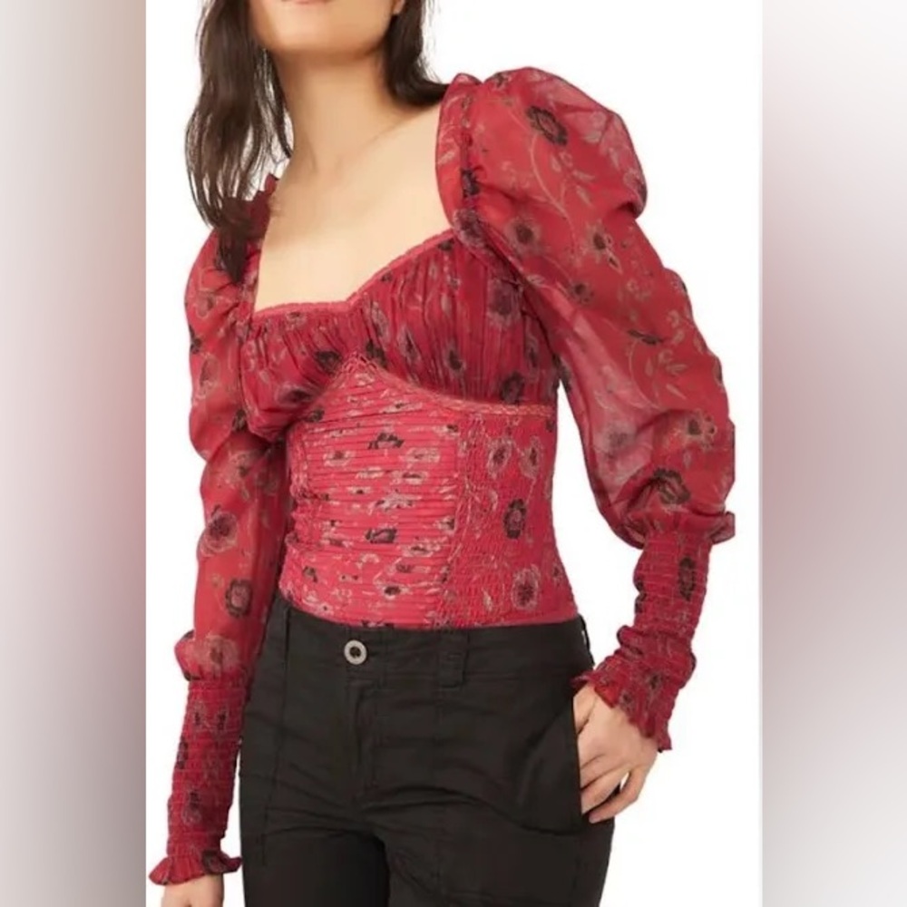 NWT. Free People Red Combo bodysuit.